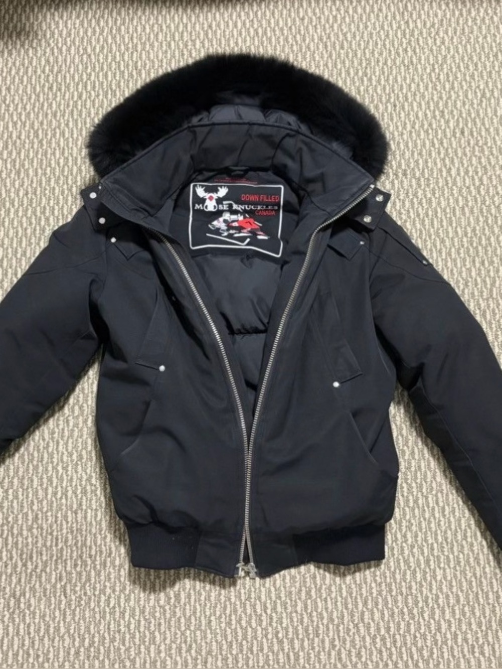 Moose Knuckles Black Down-Filled Hooded Puffer Jacket